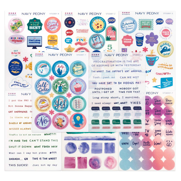 Not Today Self Care Sticker Sheets (8 Sheets, 175+ Stickers)
