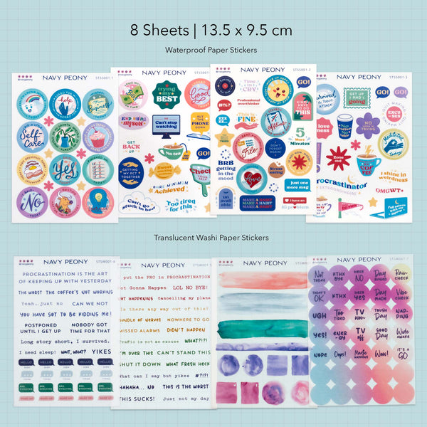 Not Today Self Care Sticker Sheets (8 Sheets, 175+ Stickers)