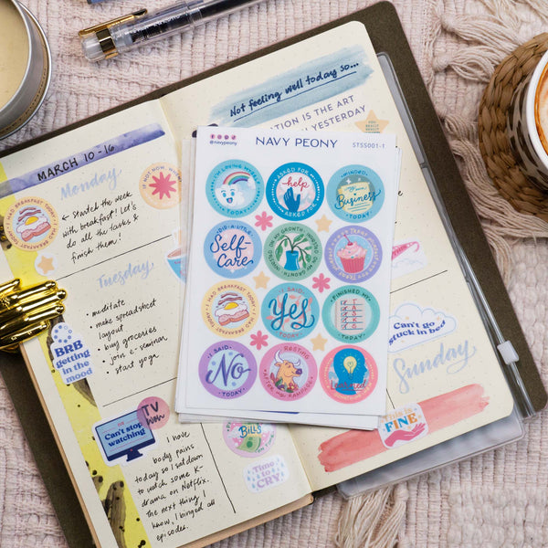Not Today Self Care Sticker Sheets (8 Sheets, 175+ Stickers)