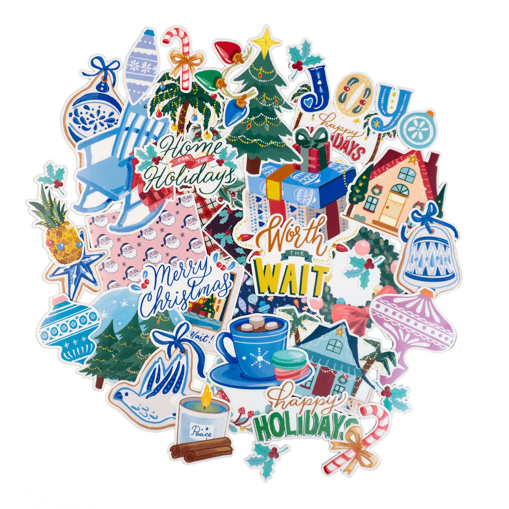 Cozy Christmas Waterproof Flake Stickers (42 pcs)