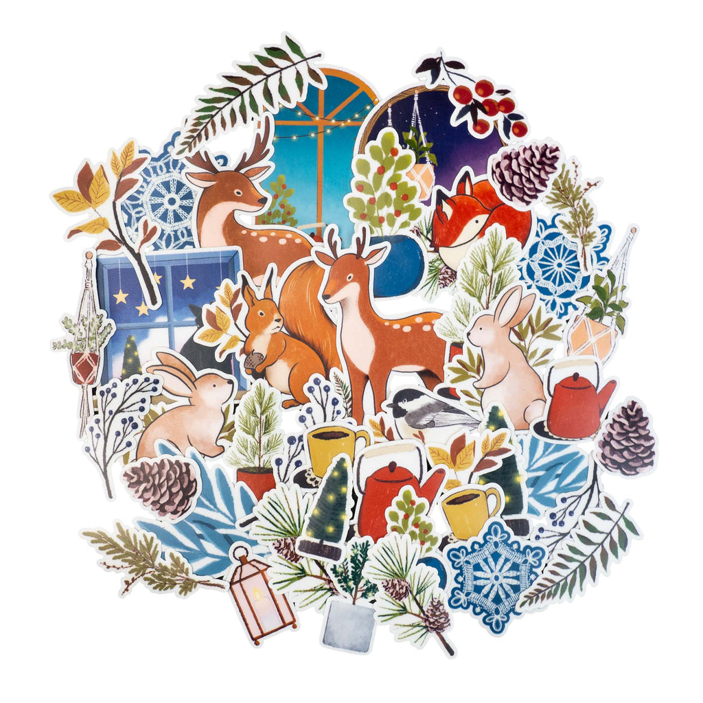 Winter Woodland Cottage Core Stickers (52 pcs)