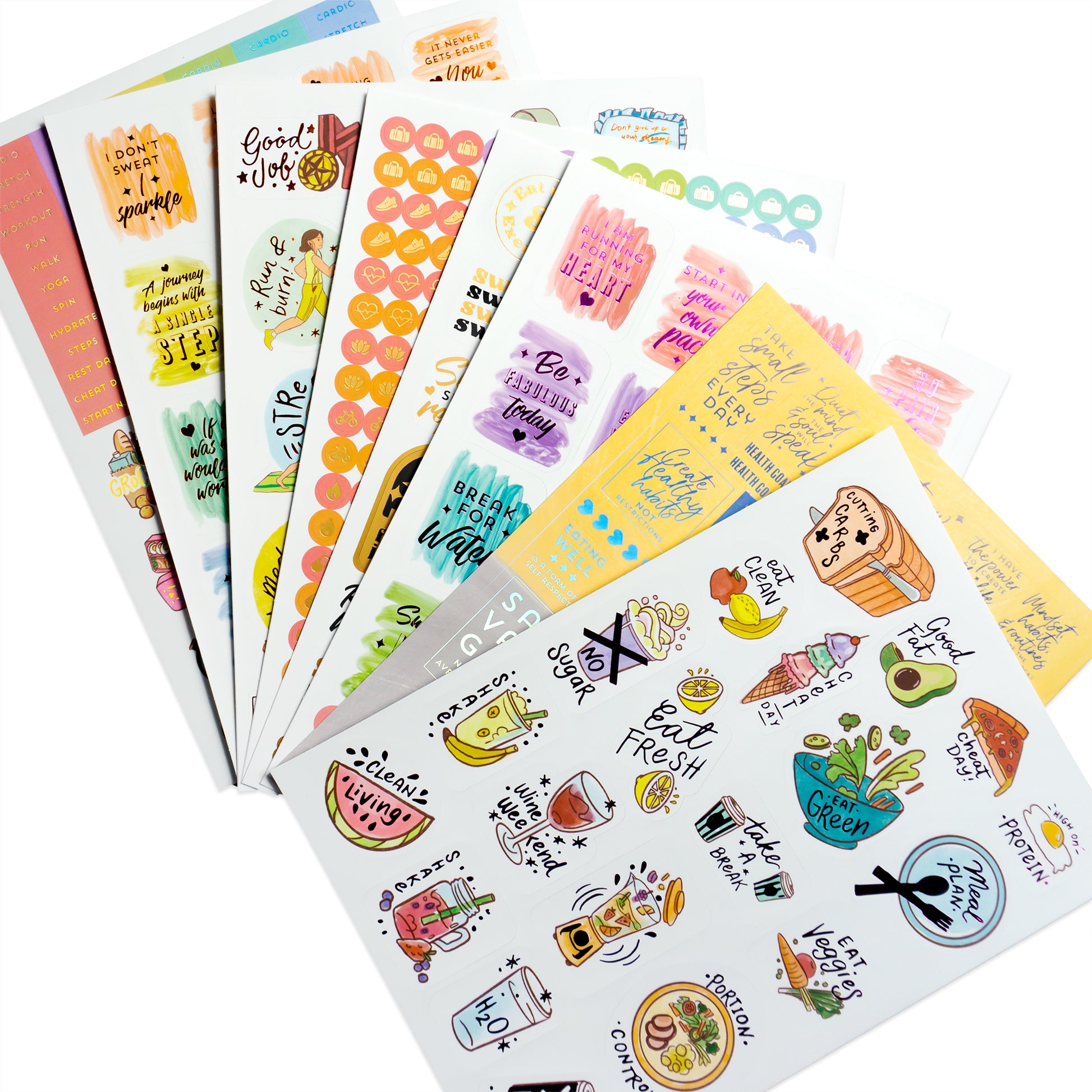 Fitness & Wellness Planner Stickers (8 Sheets, 460+ Stickers)