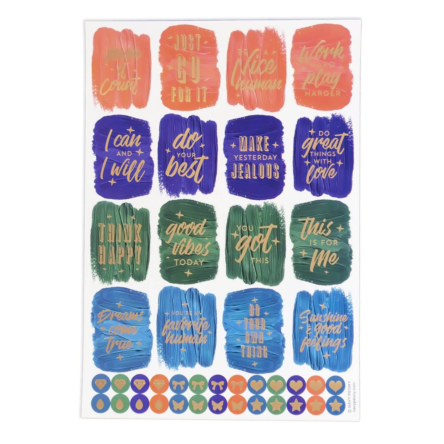 Motivational Quote Sticker Set (6 Sheets) - Navy Peony