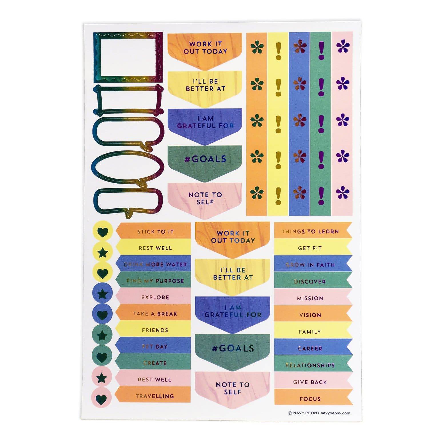 Motivational Quote Sticker Set (6 Sheets) - Navy Peony