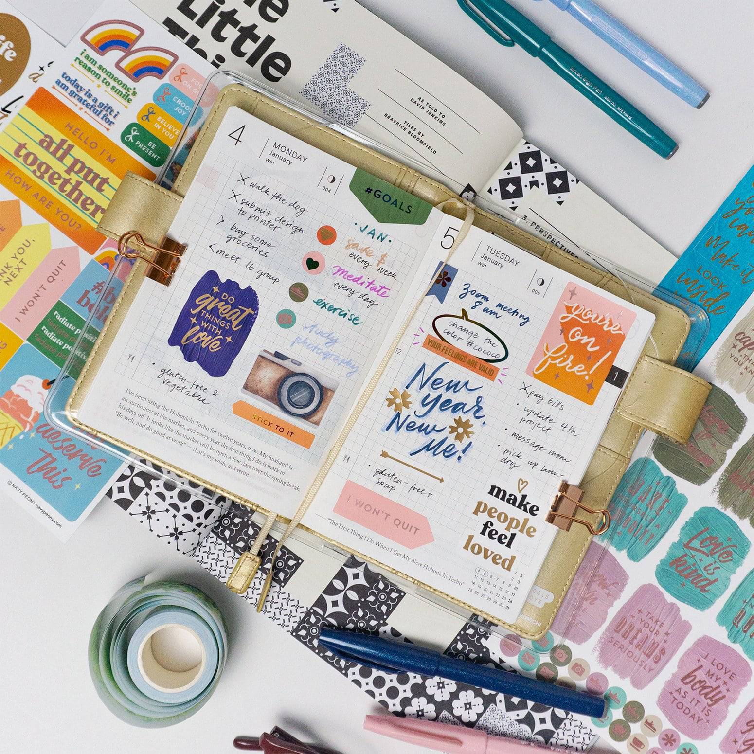 Motivational Quote Sticker Set (6 Sheets) - Navy Peony