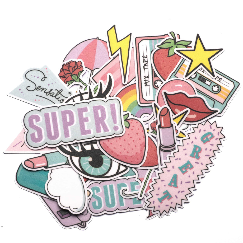 Navy Peony 80s Vintage Retro Girl Power Stickers (32 pcs) - Navy Peony