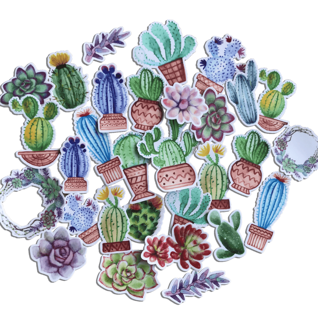 Navy Peony Colorful Cacti Waterproof Stickers (31 pcs) - Navy Peony