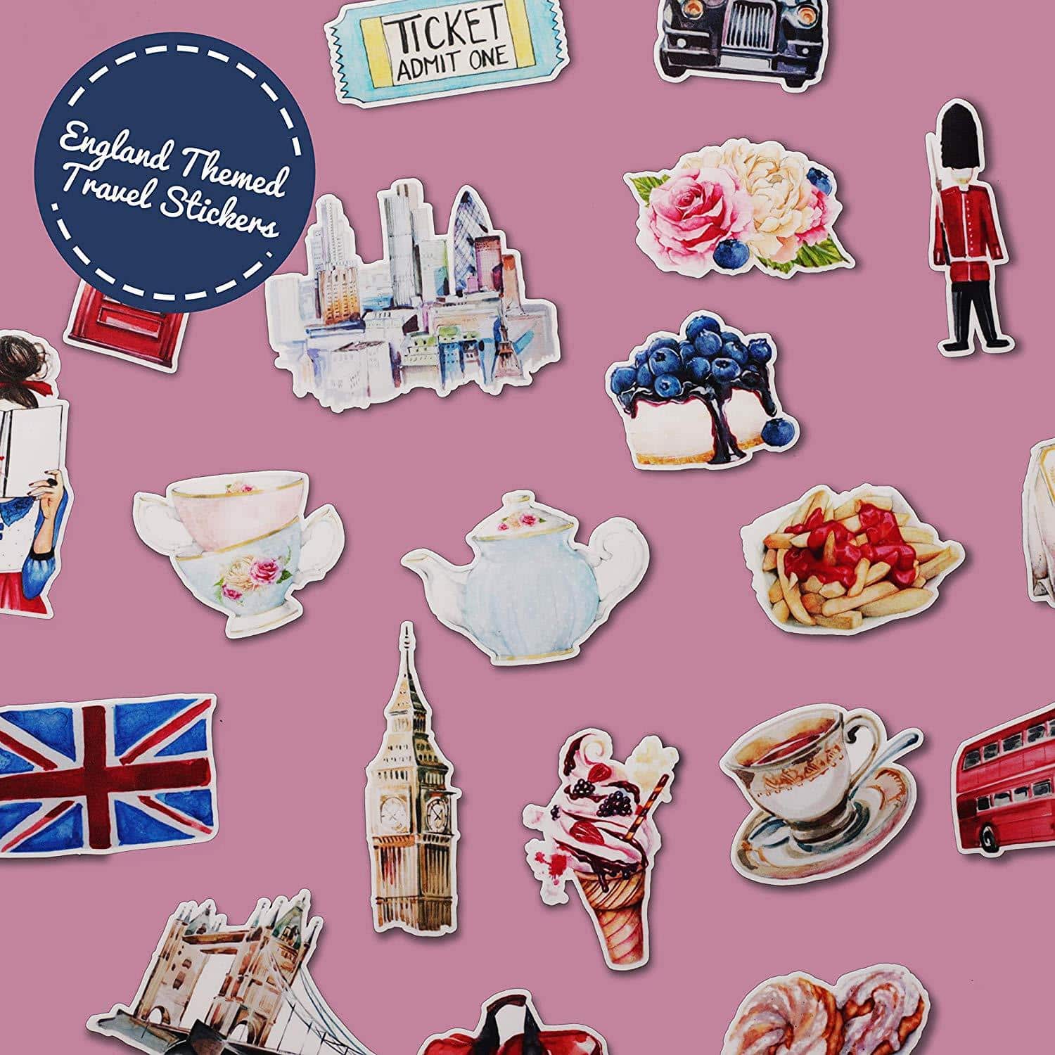 Navy Peony Eccentric England Travel Stickers (20 pcs) - Navy Peony