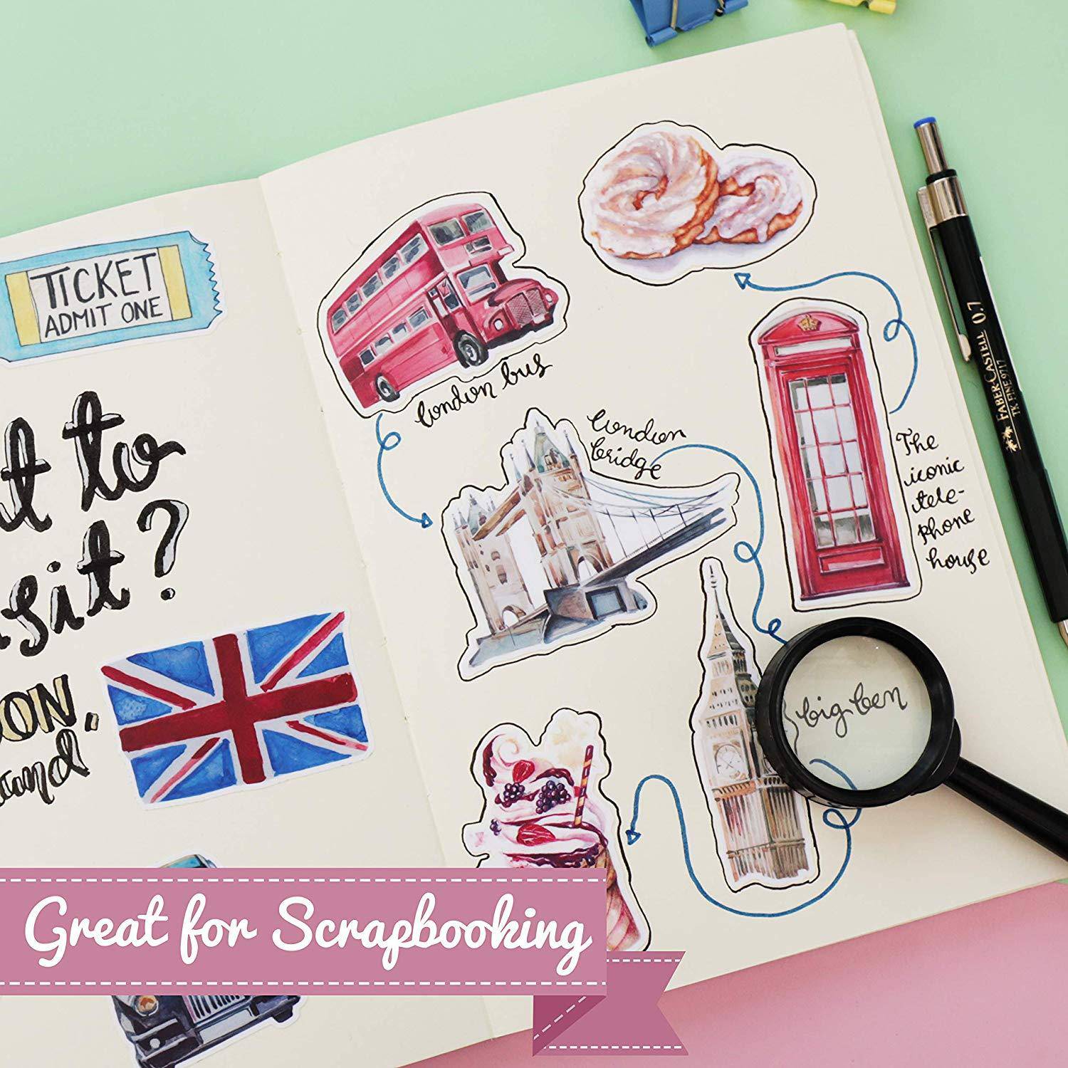 Navy Peony Eccentric England Travel Stickers (20 pcs) - Navy Peony