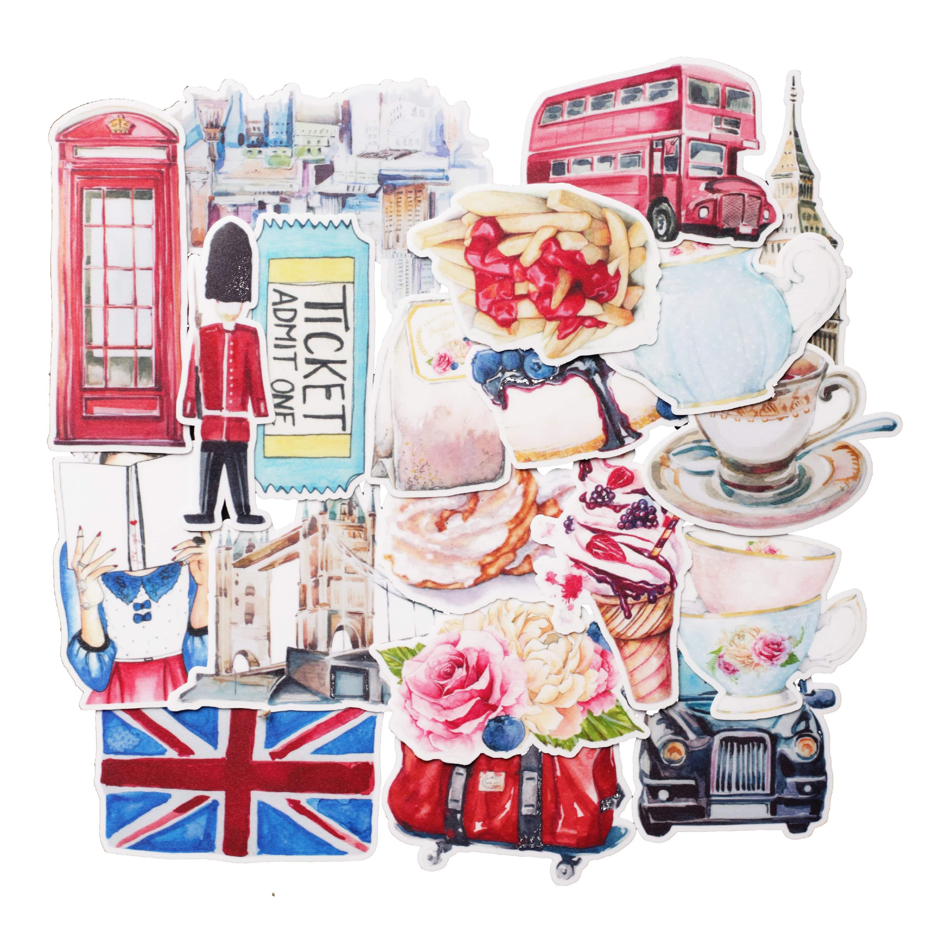 Navy Peony Eccentric England Travel Stickers (20 pcs) - Navy Peony