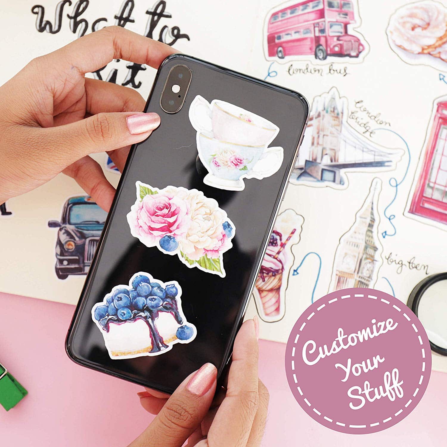 Navy Peony Eccentric England Travel Stickers (20 pcs) - Navy Peony