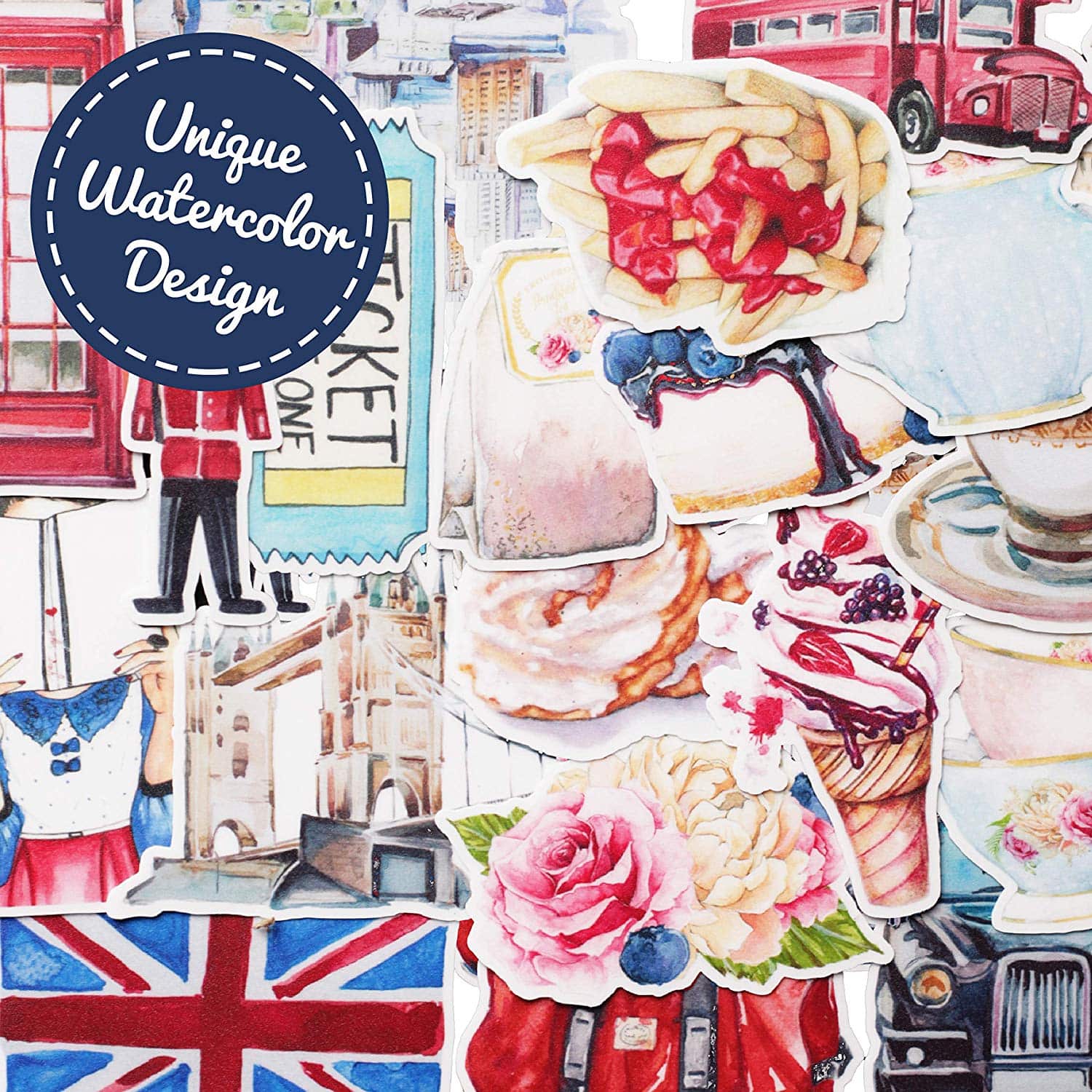 Navy Peony Eccentric England Travel Stickers (20 pcs) - Navy Peony