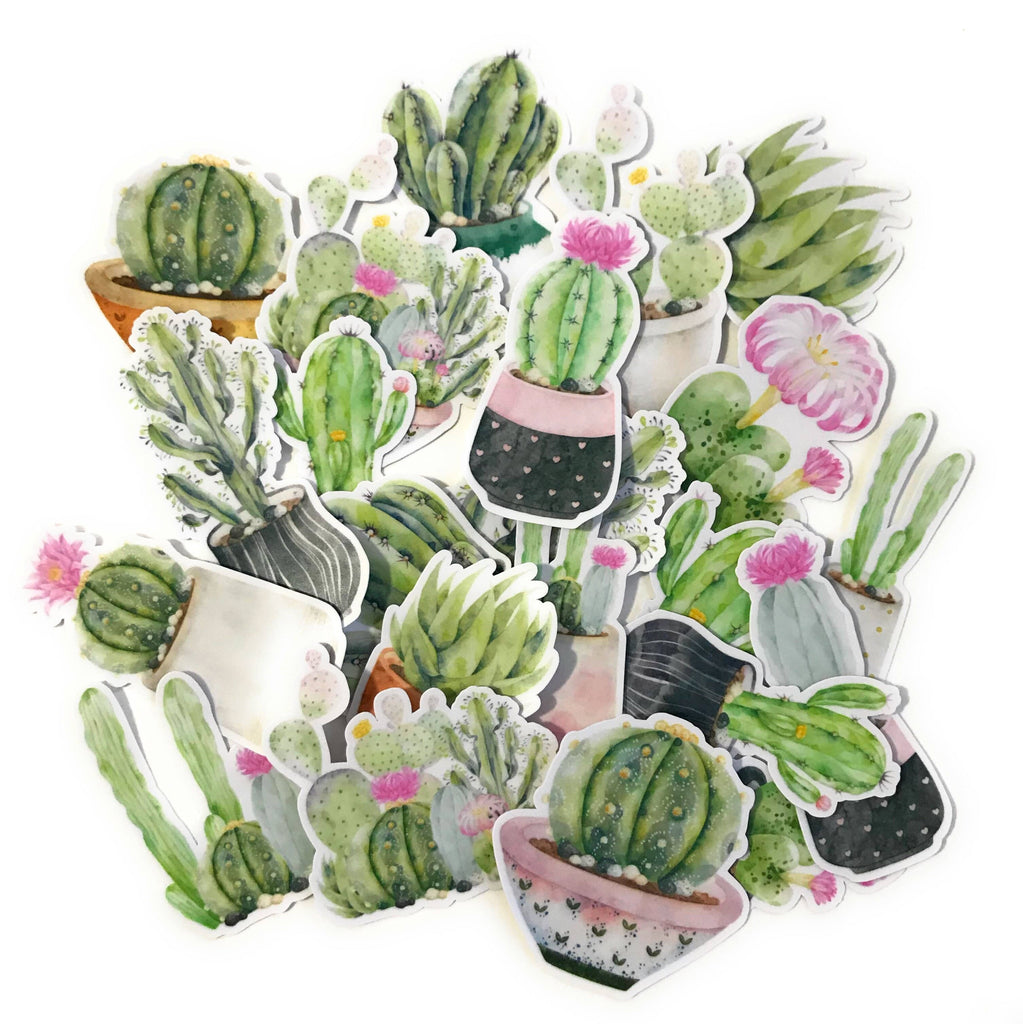 Navy Peony Faded Watercolor Moon Cactus and Succulent Stickers (22 Pieces) - Navy Peony