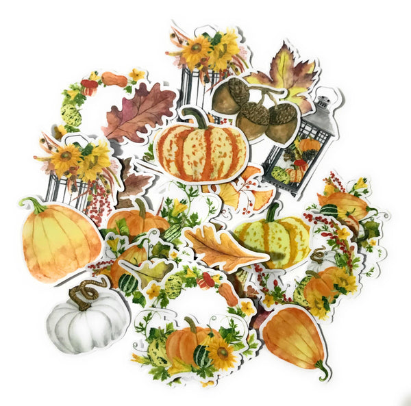Navy Peony Fall Autumn Pumpkin Stickers (25 pcs) - Navy Peony