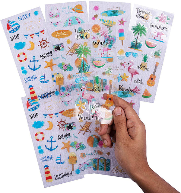 Navy Peony Happy Beach Holiday Summer Sticker Sheets for Scrapbooks, Planners (8 Sheets) - Navy Peony