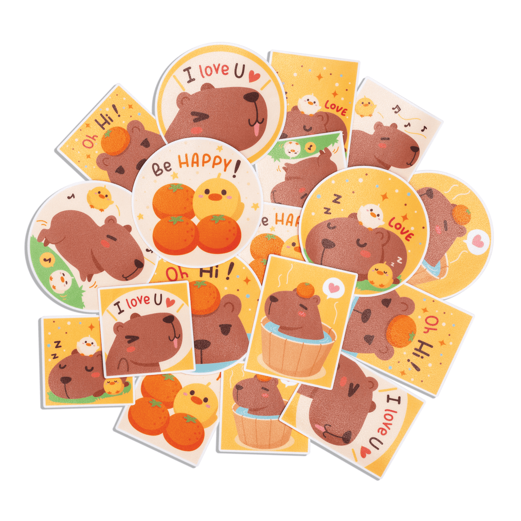 Navy Peony Happy Capybara Sticker Set (18 Pieces) - Navy Peony
