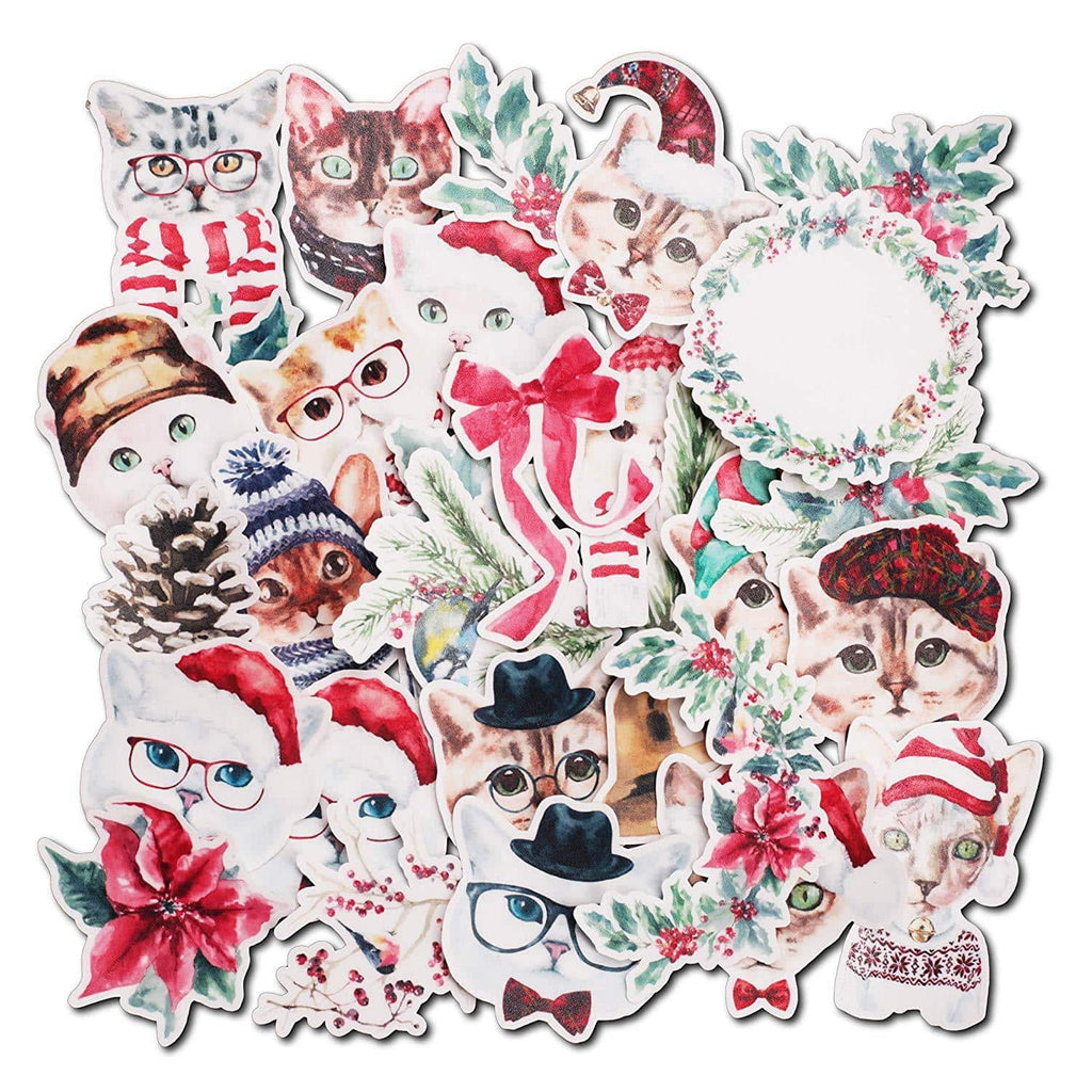 Navy Peony Happy Winter Holiday Cat Stickers (30 Pack) - Navy Peony