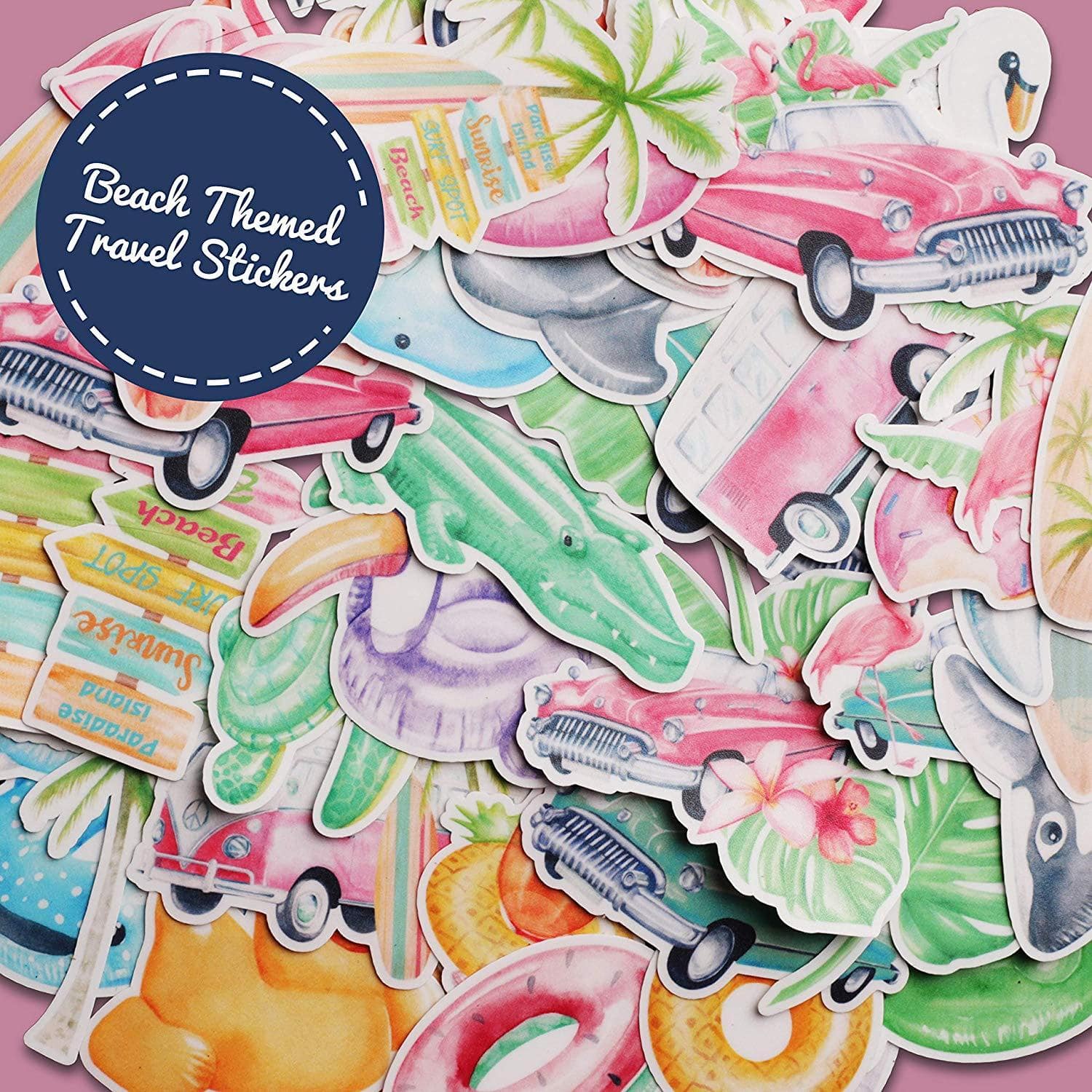 Navy Peony Hawaiian Dreams Tropical Beach Stickers (50 pcs) - Navy Peony