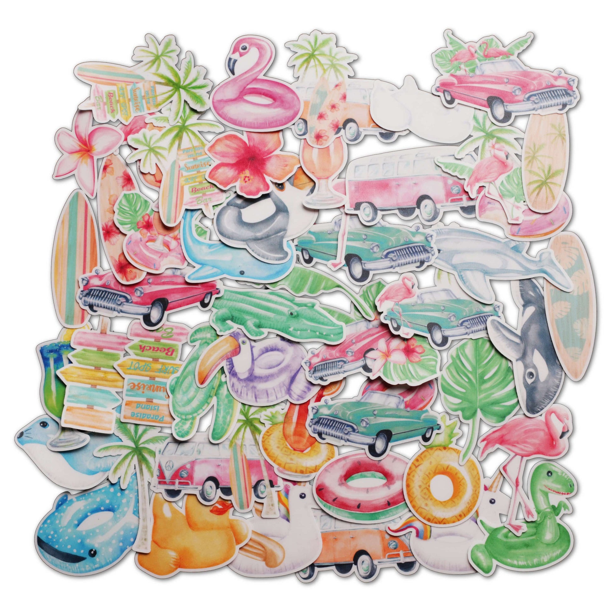 Navy Peony Hawaiian Dreams Tropical Beach Stickers (50 pcs) - Navy Peony