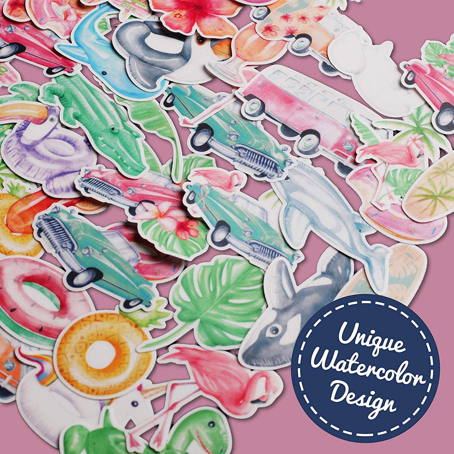 Navy Peony Hawaiian Dreams Tropical Beach Stickers (50 pcs) - Navy Peony