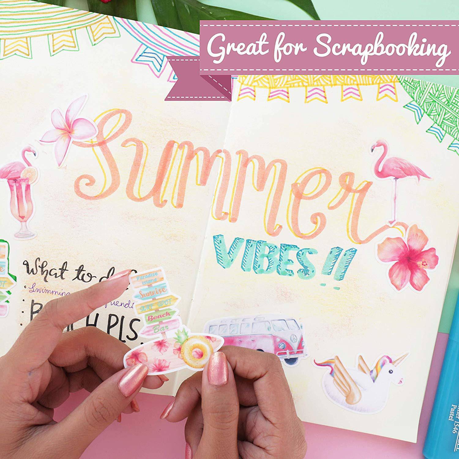 Navy Peony Hawaiian Dreams Tropical Beach Stickers (50 pcs) - Navy Peony