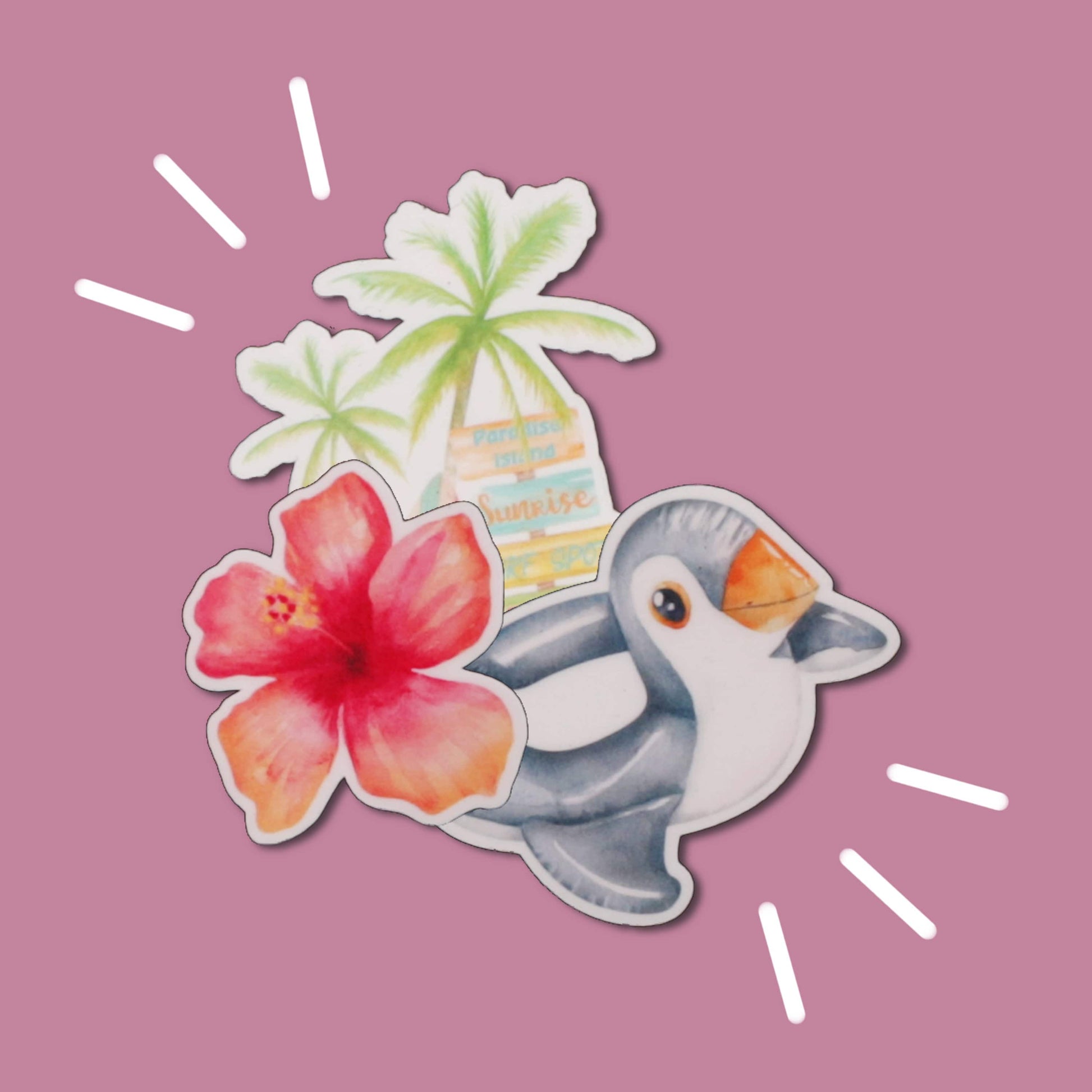 Navy Peony Hawaiian Dreams Tropical Beach Stickers (50 pcs) - Navy Peony