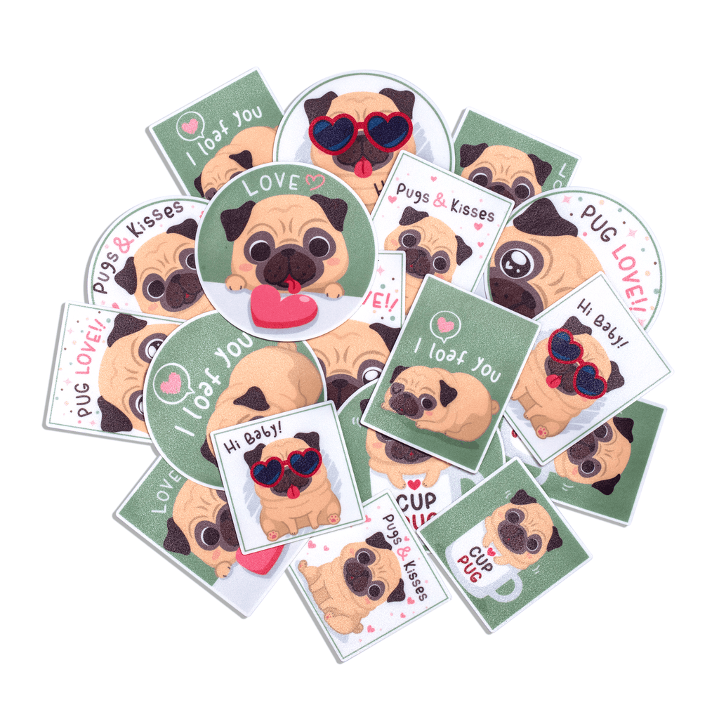 Navy Peony Playful Pug Sticker Set (18 Pieces) - Navy Peony