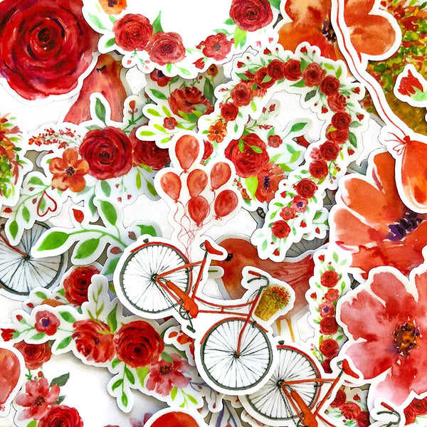 Navy Peony Red Heart and Rose Valentine Love Stickers (28 Pieces) - Navy Peony