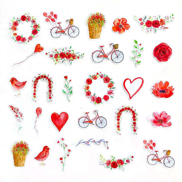 Navy Peony Red Heart and Rose Valentine Love Stickers (28 Pieces) - Navy Peony