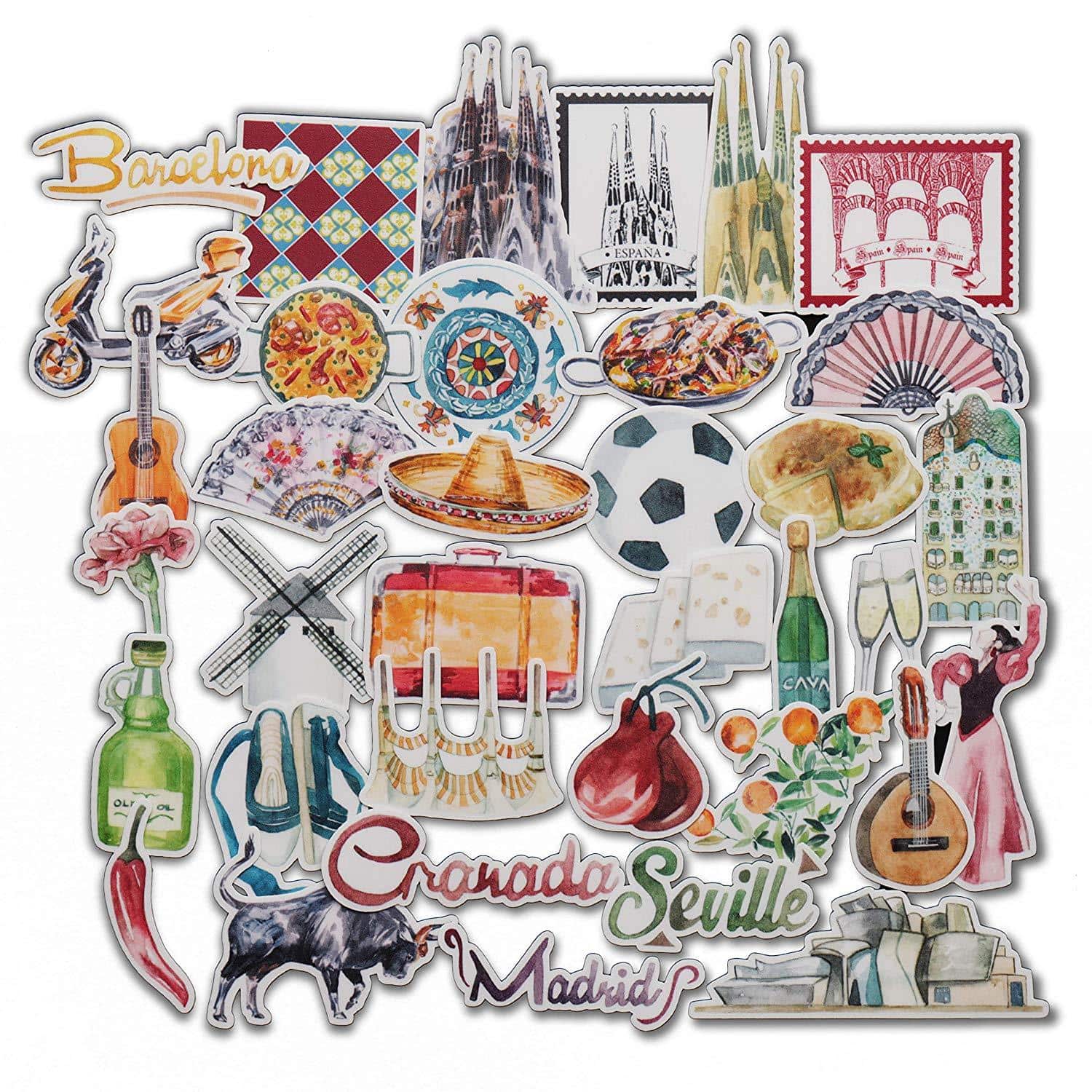 Navy Peony Sophisticated Spain Travel Stickers (36 pcs) - Navy Peony