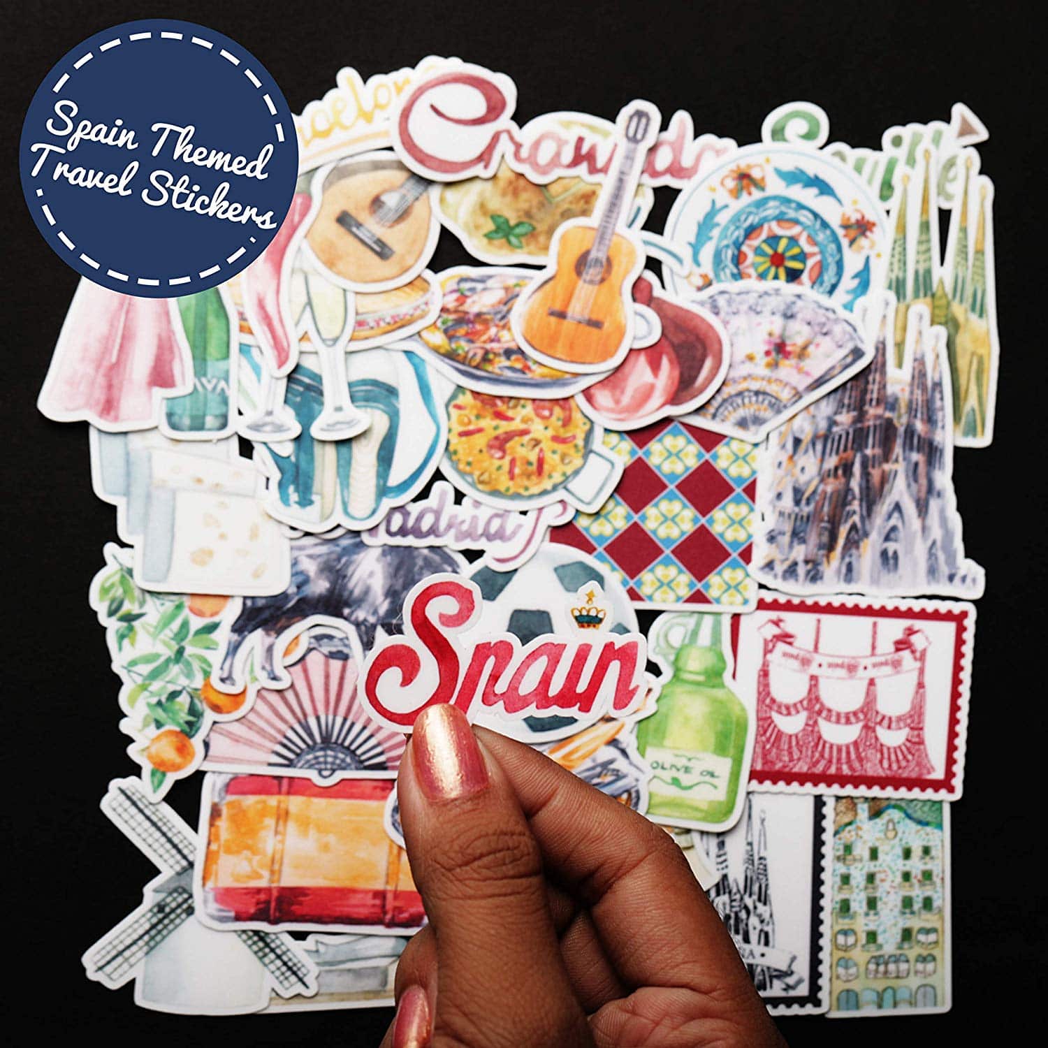 Navy Peony Sophisticated Spain Travel Stickers (36 pcs) - Navy Peony