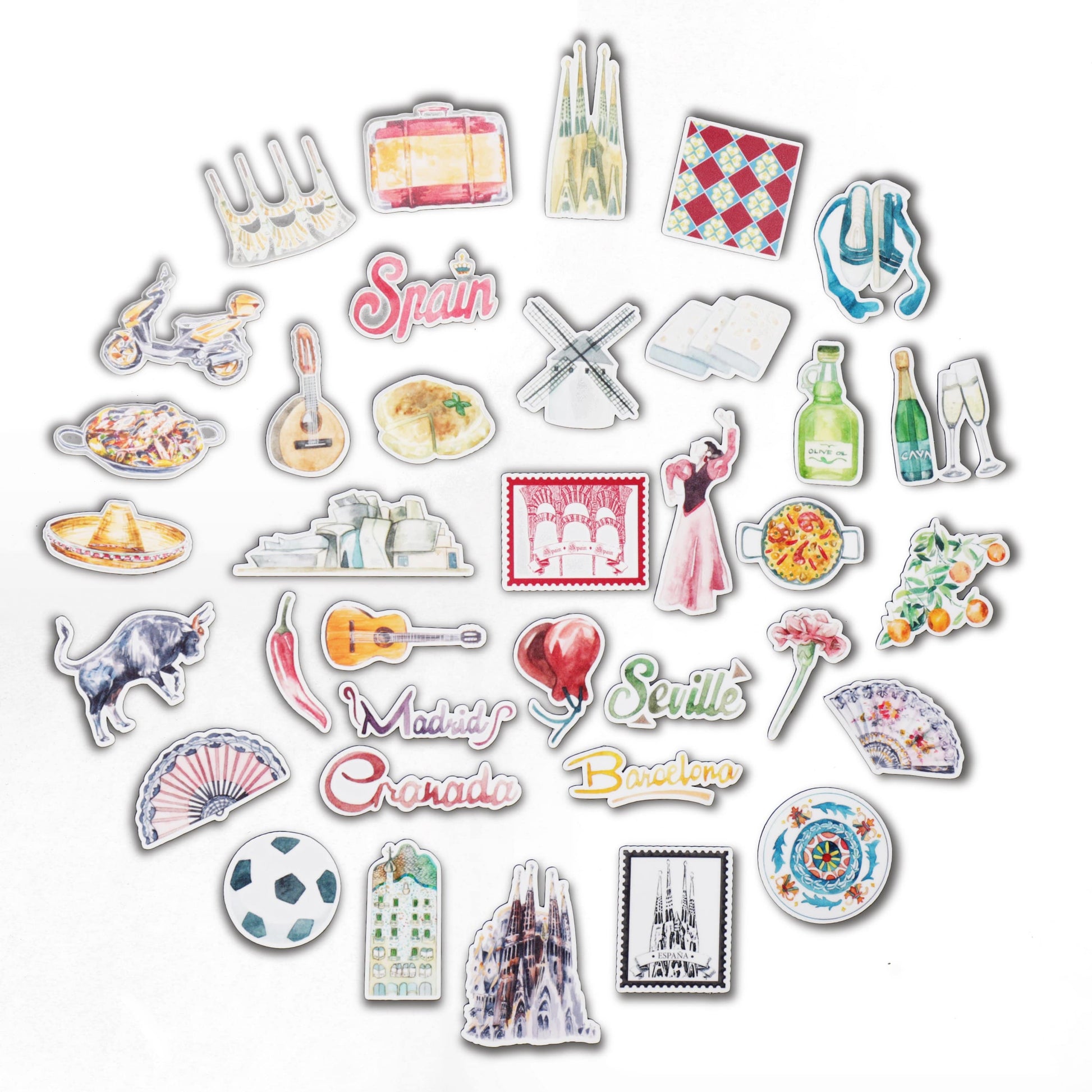 Navy Peony Sophisticated Spain Travel Stickers (36 pcs) - Navy Peony