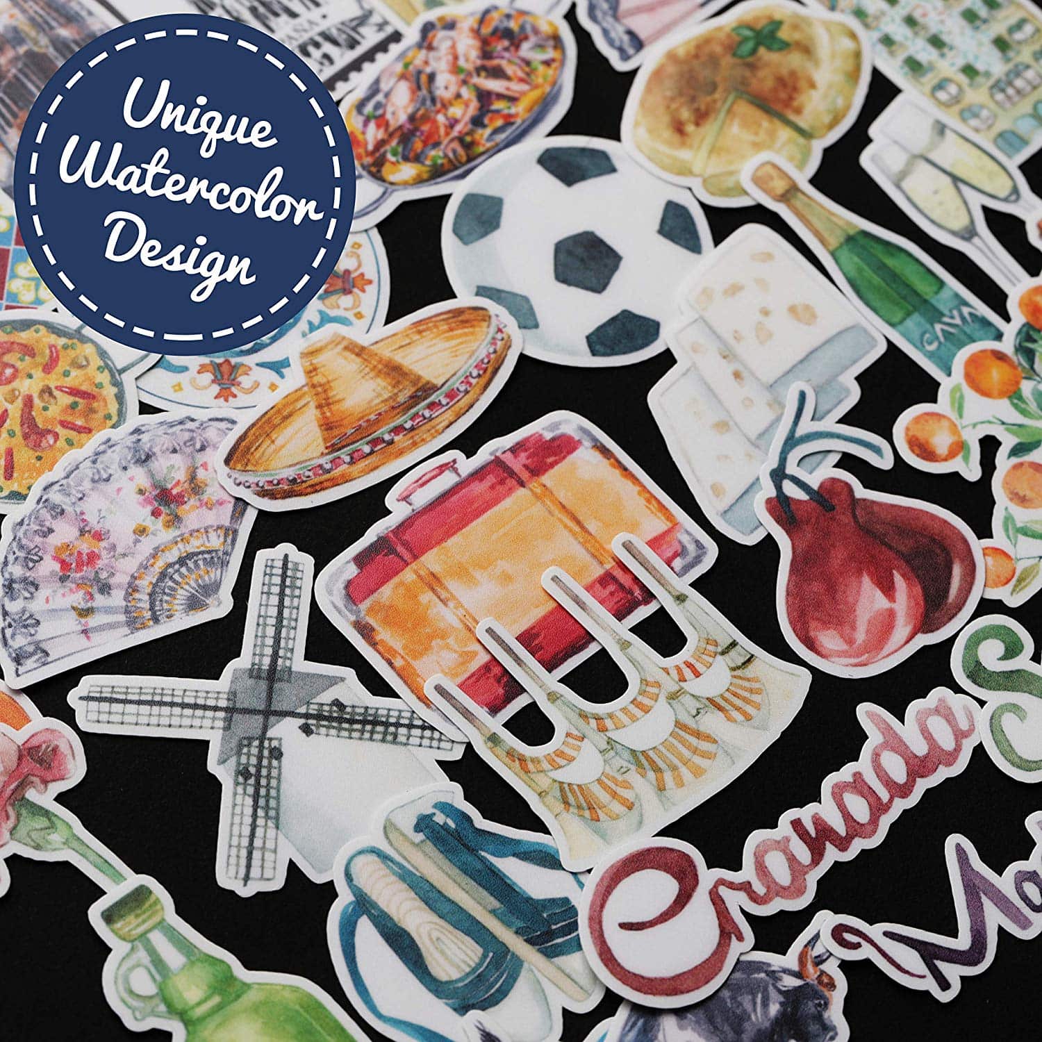 Navy Peony Sophisticated Spain Travel Stickers (36 pcs) - Navy Peony