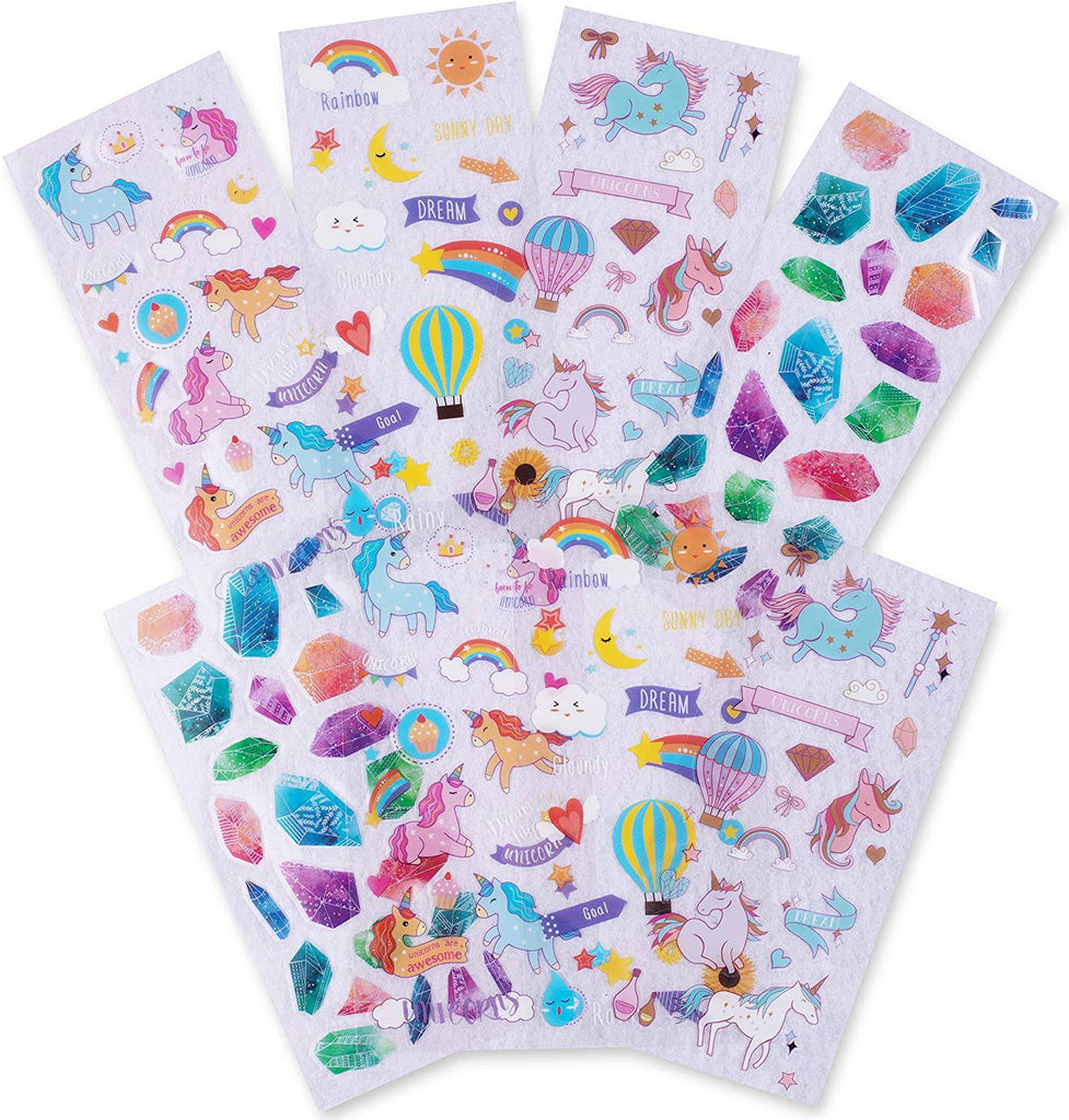 Navy Peony Transparent Unicorn and Gem Stickers for Kids (8 Sheets, 176 Pieces) - Navy Peony