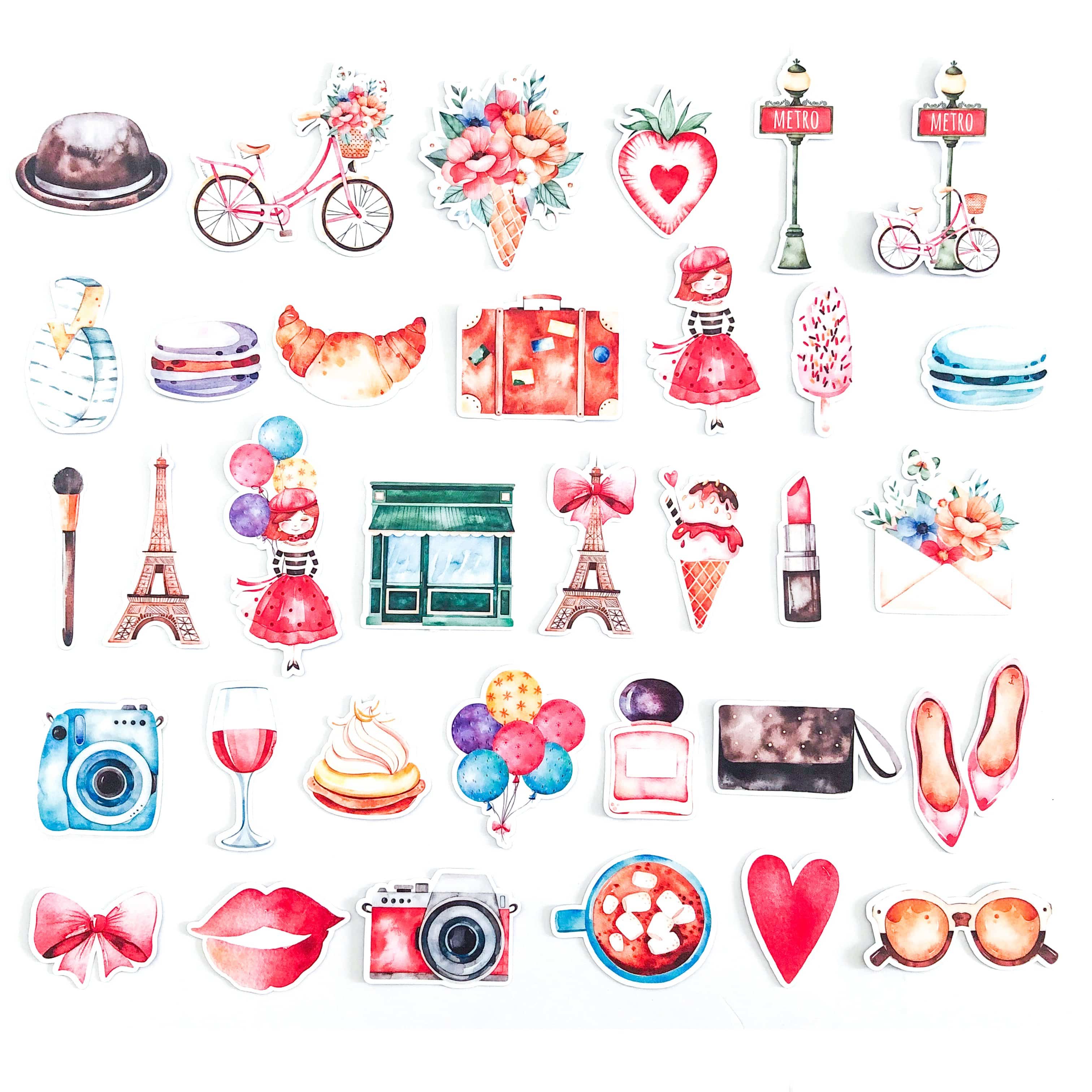 Navy Peony Vintage Paris Stickers (34 pcs) - Navy Peony