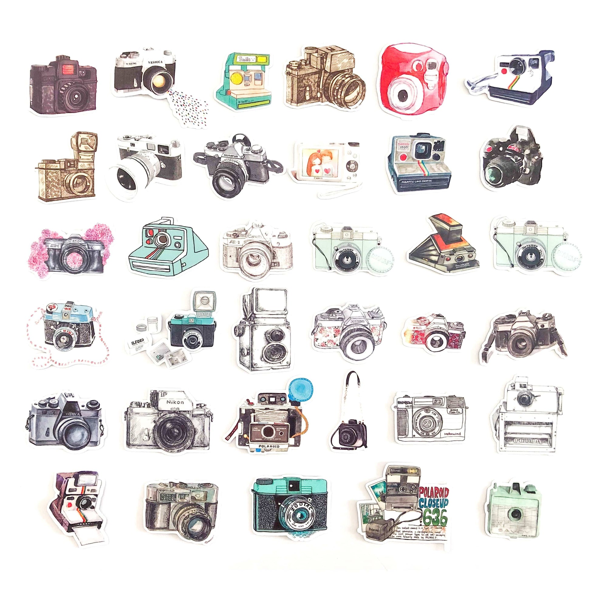 Navy Peony Vintage Polaroid Camera Stickers (35 pcs) - Navy Peony