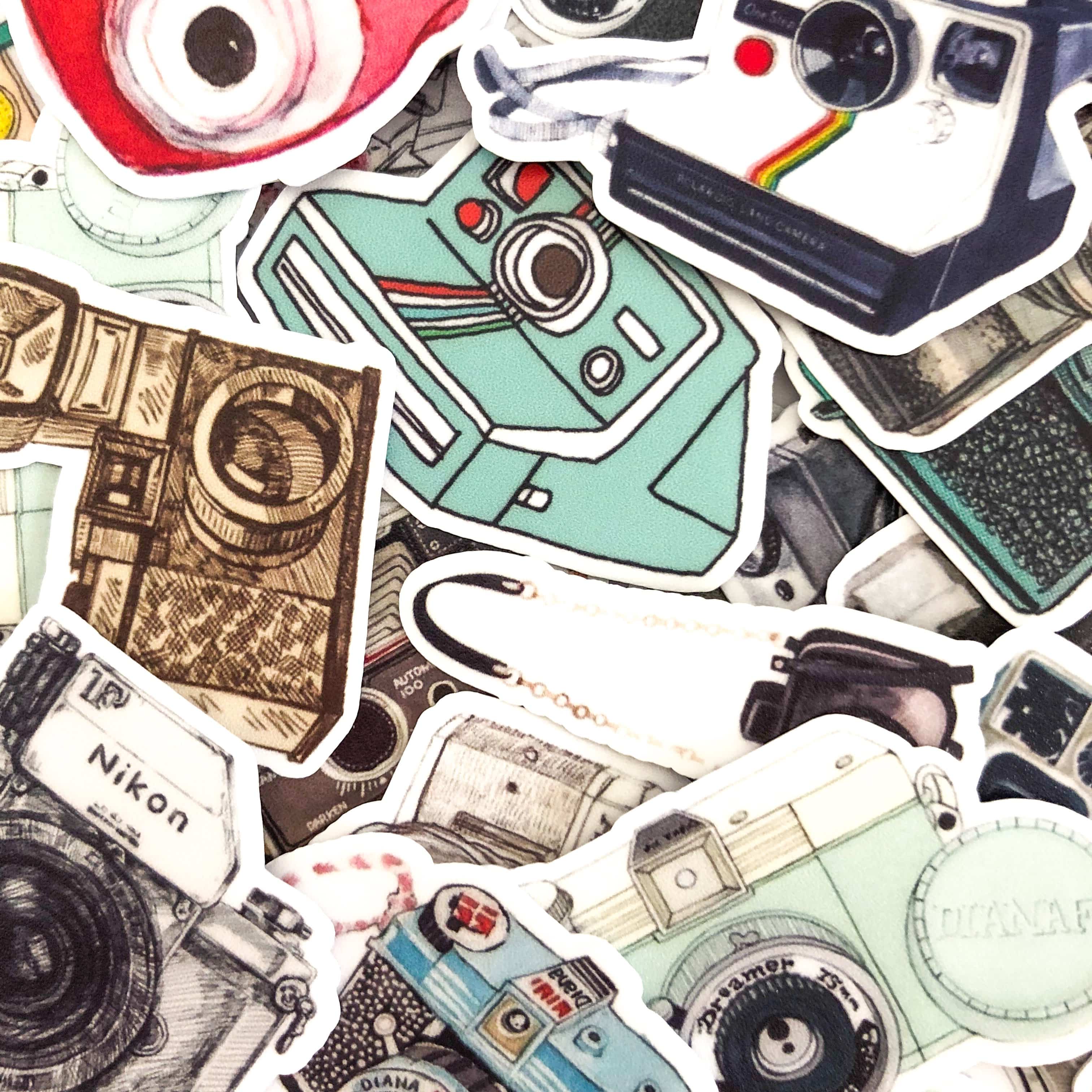 Navy Peony Vintage Polaroid Camera Stickers (35 pcs) - Navy Peony