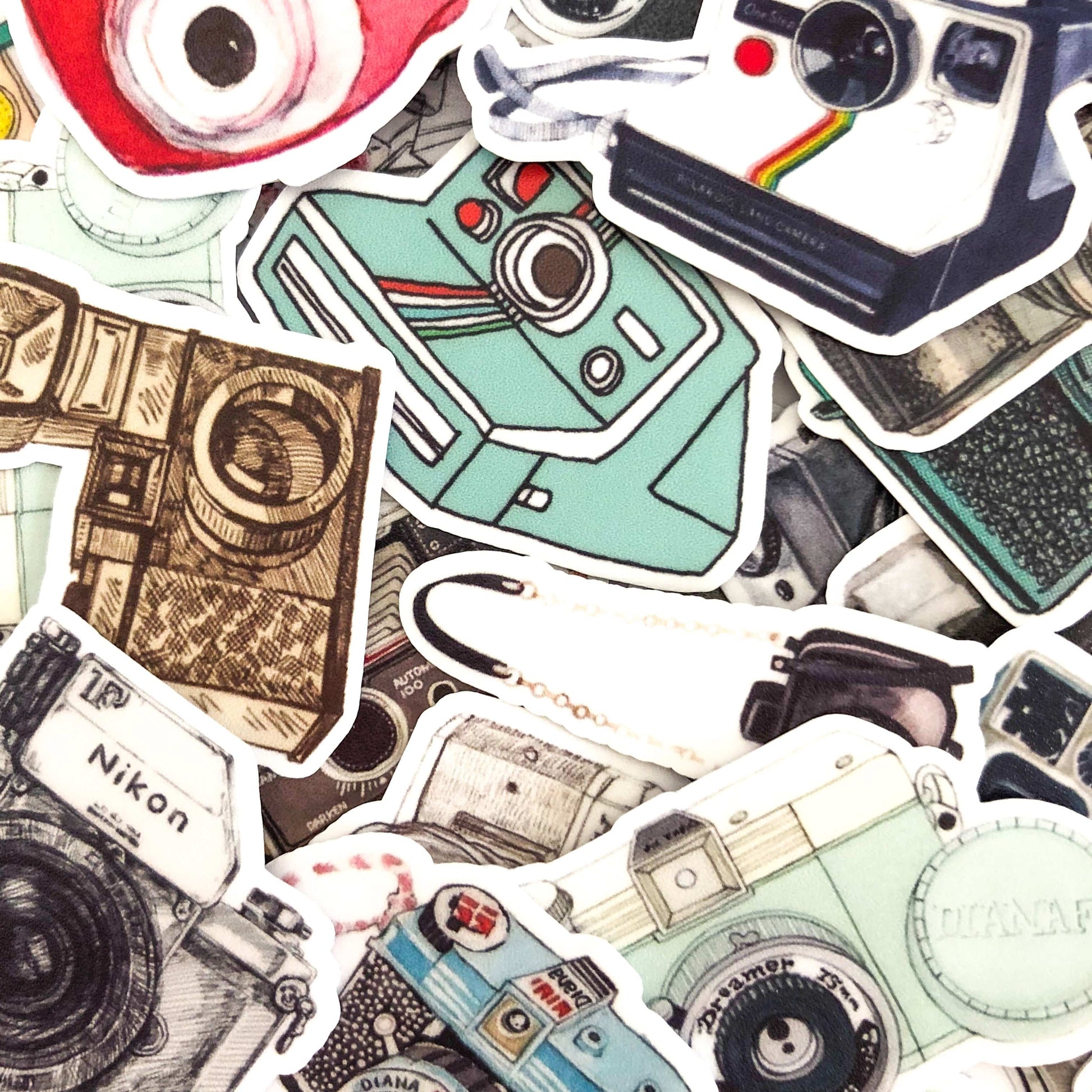 Navy Peony Vintage Polaroid Camera Stickers (35 pcs) - Navy Peony