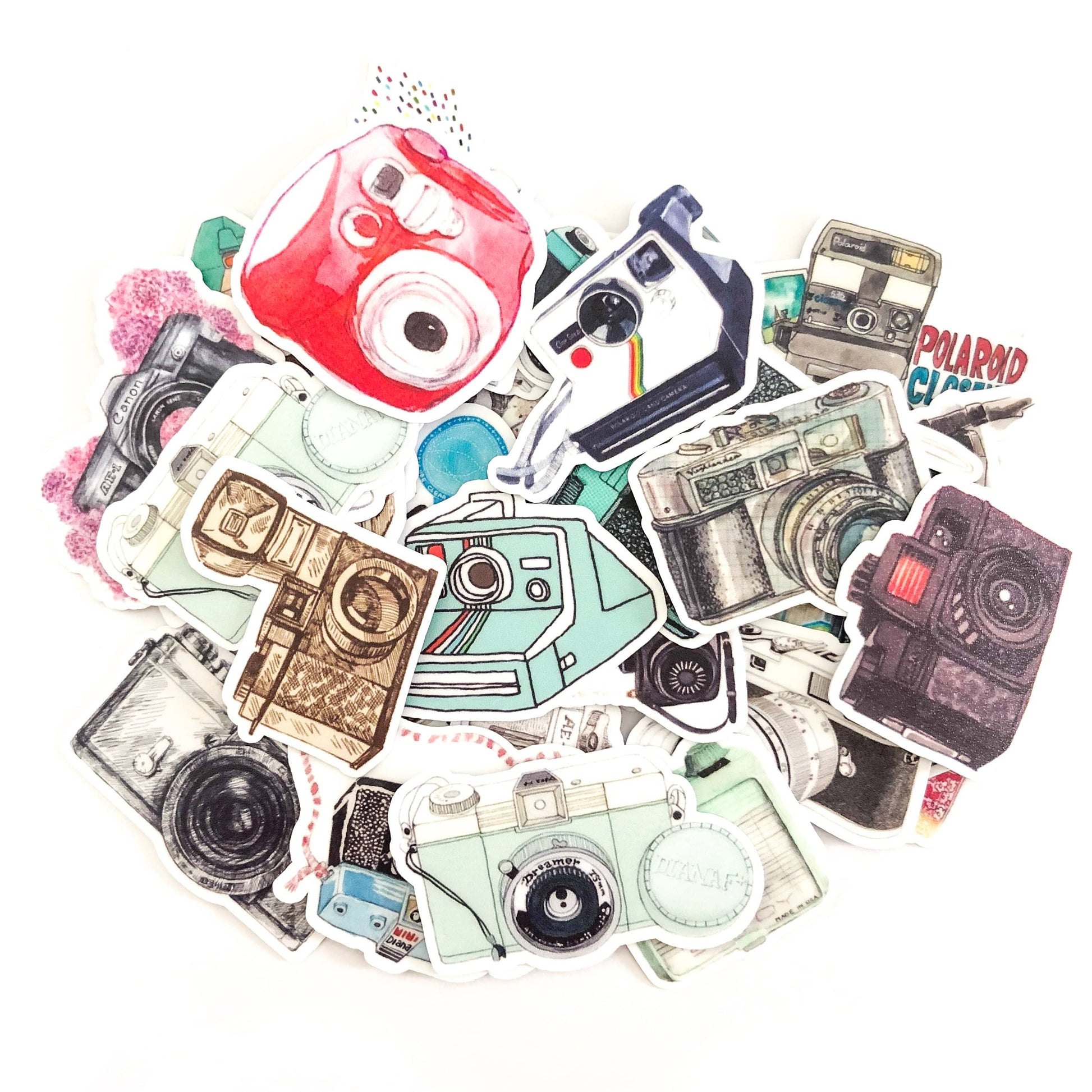 Navy Peony Vintage Polaroid Camera Stickers (35 pcs) - Navy Peony