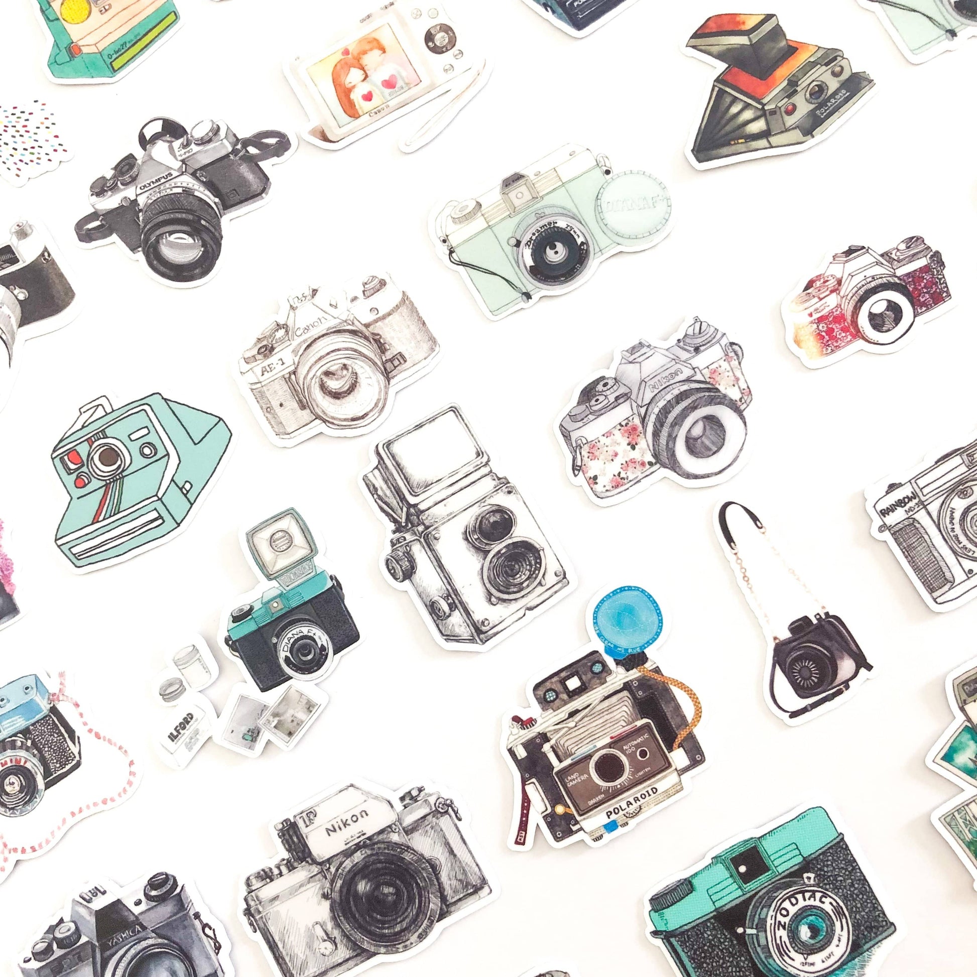 Navy Peony Vintage Polaroid Camera Stickers (35 pcs) - Navy Peony