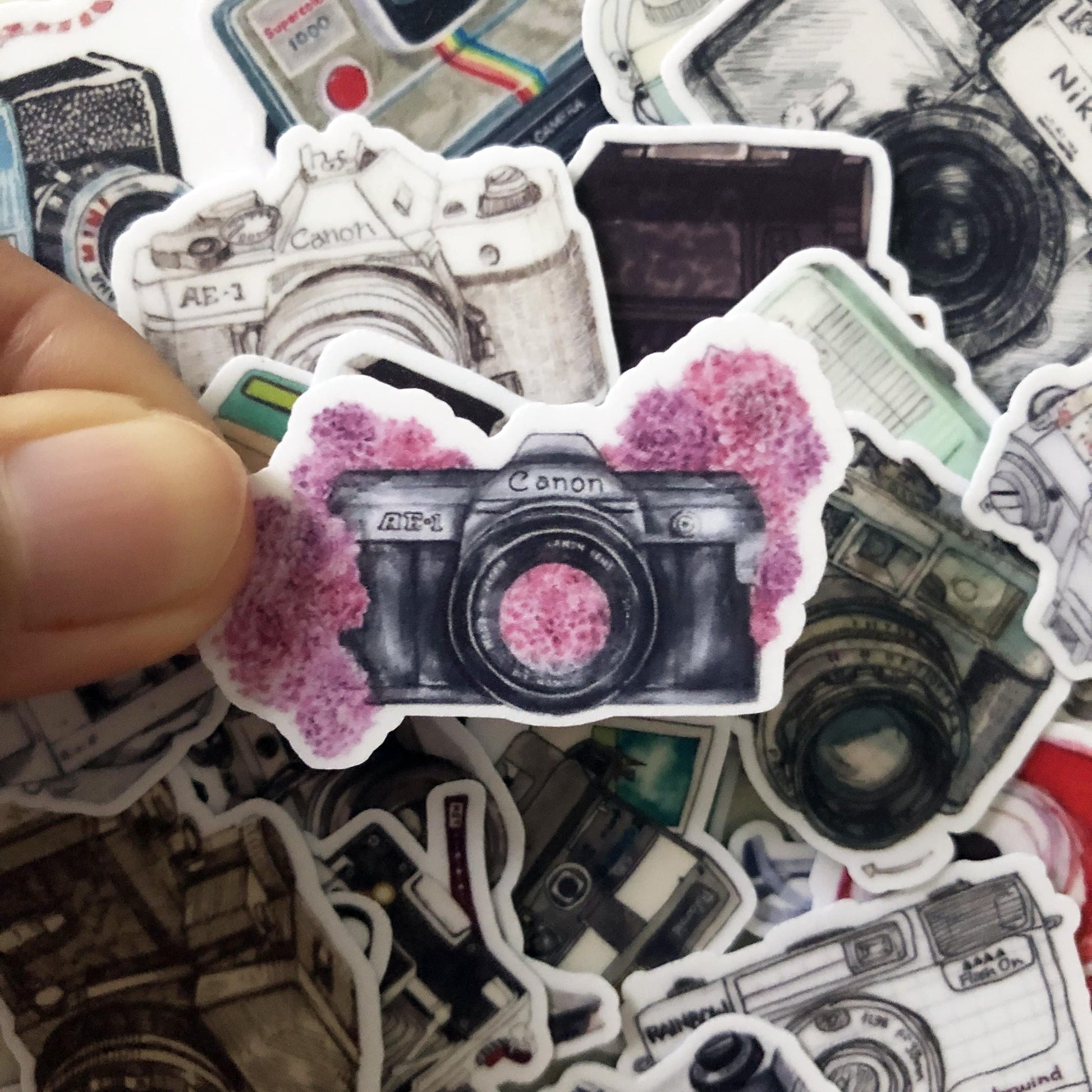 Navy Peony Vintage Polaroid Camera Stickers (35 pcs) - Navy Peony