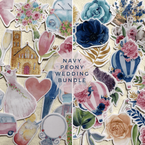 Watercolor Wedding Stickers and Flower Stickers for Your Invitations, Scrapbooking and Guestbooks by Navy Peony (70 Pieces) - Navy Peony