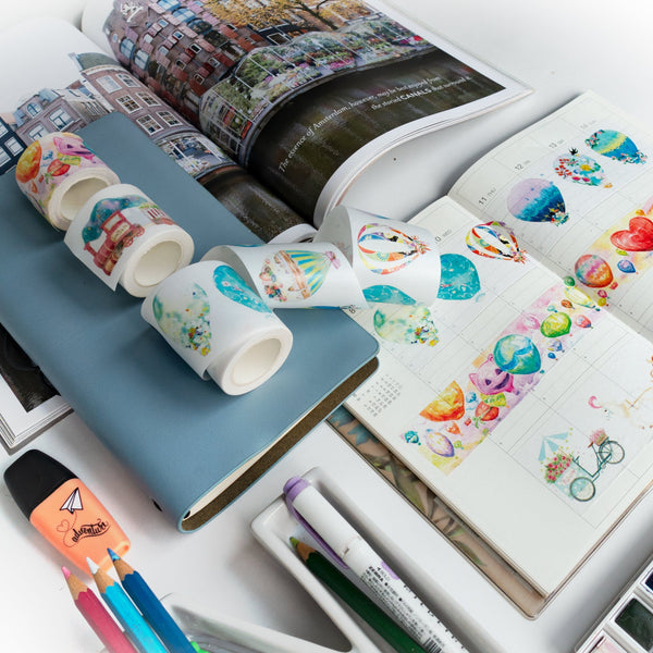 Hot Air Balloon and Fairytale Carriage Washi Tape (Set of 3) - Navy Peony